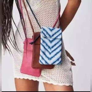 Free People Let's Dance Phone Crossbody Bag Leather Mini Pouch Phone Mini Blue